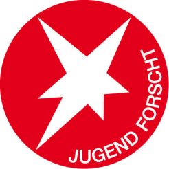 Roter Kreis mit weißem Stern und Text "Jugend forscht"