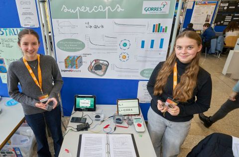 Kari Kläsen und Klara Weiß beschäftigten sich mit Superkondensatoren als Energiespeicher.