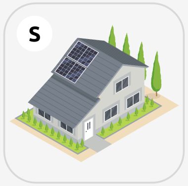 Grafische Darstellung eines Hauses mit einer Solaranlage in der Größe S.