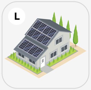Grafische Darstellung eines Hauses mit einer Solaranlage in der Größe L.
