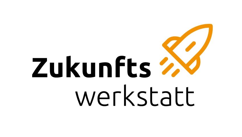 Logo Zukunftswerkstatt mit einer orangenen Rakete