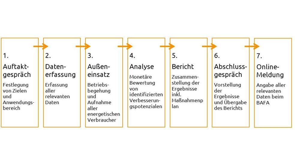 Wie läuft ein Audit ab? Eine Grafik, die die einzelnen Schritte des Audits darstellt